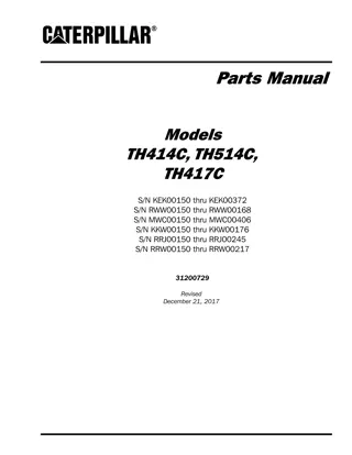 Caterpillar Cat TH414C Telehandler Parts Catalogue Manual Instant Download