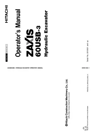 Hitachi Zaxis 60USB-3 Hyraulic Excavator Operator’s Manual Instant Download (PIN0010001 and up) (Publication No.EM1N1NA11)