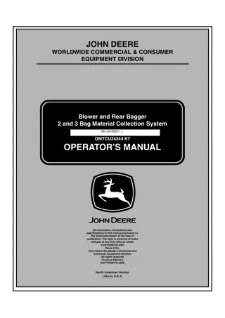 John Deere 2 and 3 Bag Material Collection System Blower and Rear Bagger Operator’s Manual Instant Download (PIN010001-) (Publication No.OMTCU24344)