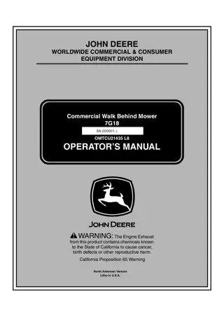 John Deere 7G18 Commercial Walk Behind Mower Operator’s Manual Instant Download (PIN020001- ) (Publication No.OMTCU21435)