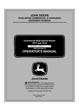 John Deere 7H17 Commercial Walk Behind Mower Operator’s Manual Instant Download (7H17 PIN030001-) (Publication No.OMTCU21434)