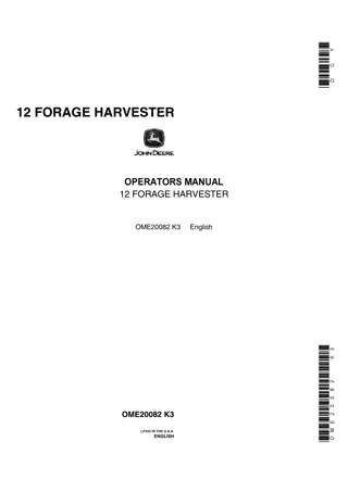 John Deere 12 Forage Harvester Operator’s Manual Instant Download (Publication No.OME20082)