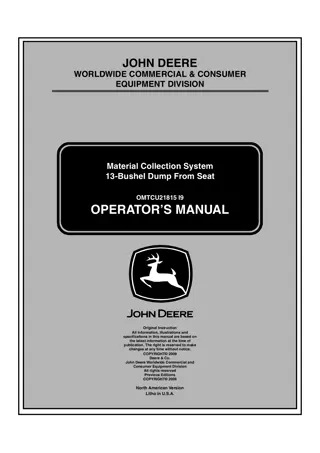 John Deere 13-Bushel Dump From Seat Material Collection System Operator’s Manual Instant Download (Pin.010001-) (Publication No.OMTCU21815)