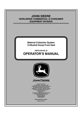 John Deere 13-Bushel Dump From Seat Material Collection System Operator’s Manual Instant Download (Publication No.OMTCU29190)