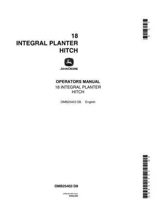 John Deere 18 Integral Planter Hitch Operator’s Manual Instant Download (Publication No.OMB25403)