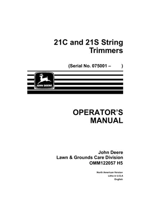 John Deere 21C String Trimmers Operator’s Manual Instant Download (PIN075001-) (Publication No. OMM122057)