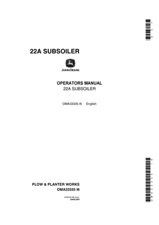 John Deere 22A Subsoiler Operator’s Manual Instant Download (Publication No.OMA33335)