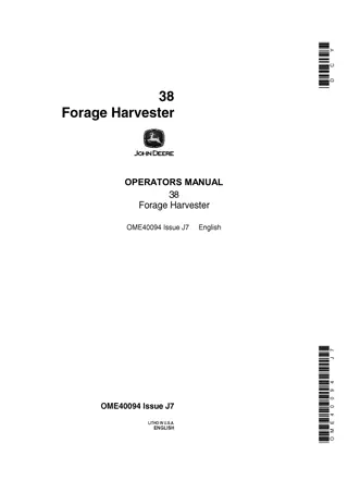 John Deere 38 Forage Harvester Operator’s Manual Instant Download (Publication No.OME40094)