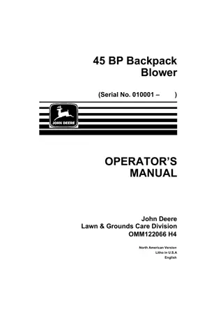 John Deere 45BP Backpack Blower Operator’s Manual Instant Download (PIN010001-) (Publication No. OMM122066)