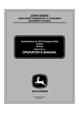 John Deere 46-Inch Snowthrower for 2210 Compact Utility Tractor Operator’s Manual Instant Download (PIN010001-) (Publication No.OMM147923)