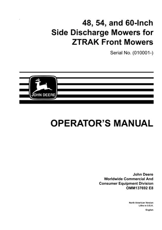 John Deere 48 54 and 60-Inch Side Discharge Mowers for ZTRAK Front Mowers Operator’s Manual Instant Download (PIN010001-) (Publication No.OMM137692)