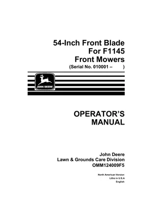 John Deere 54-Inch Front Blade for F1145 Front Mowers Operator’s Manual Instant Download (Pin.010001-) (Publication No.OMM124009F5)