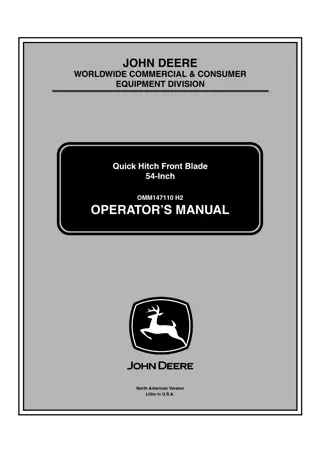 John Deere 54-Inch Quick Hitch Front Blade Operator’s Manual Instant Download (Pin.010001-) (Publication No.OMM147110)