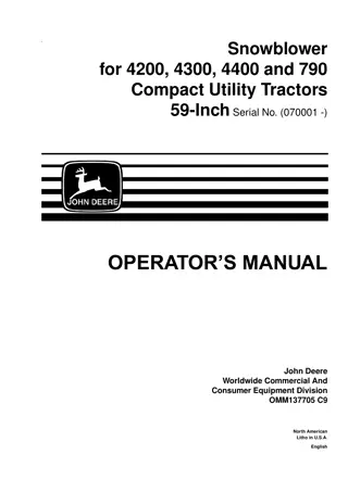 John Deere 59-Inch Snowblower for 4200 4300 4400 and 790 Compact Utility Tractors Operator’s Manual Instant Download (PIN070001-) (Publication No.OMM137705)