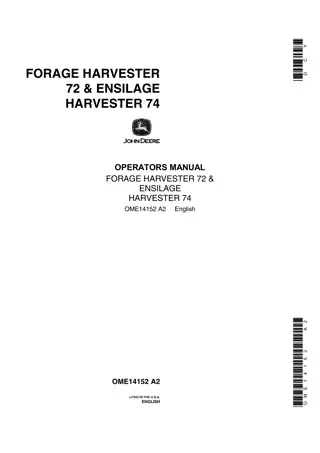 John Deere 72 & Ensilage Harvester 74 Forage Harvester Operator’s Manual Instant Download (Publication No.OME14152)