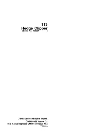 John Deere 113 Hedge Clipper Operator’s Manual Instant Download (Pin.120001-) (Publication No.OMM95328)