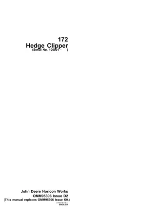 John Deere 172 Hedge Clipper Operator’s Manual Instant Download (Pin.100001-) (Publication No.OMM95306)