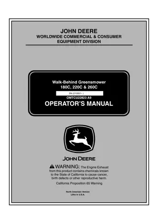 John Deere 180C Walk-Behind GreensMower Operator’s Manual Instant Download (PIN010001-) (Publication No.OMTCU22823)