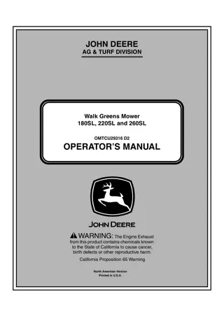 John Deere 180SL Walk Greens Mower Operator’s Manual Instant Download (PIN010001-) (Publication No.OMTCU29316)