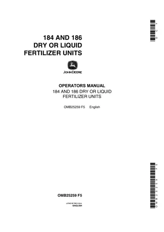 John Deere 184 Dry or Liquid Fertilizer Units Operator’s Manual Instant Download (Publication No.OMB25259)