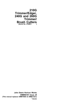 John Deere 210G TrimmerEdger Operator’s Manual Instant Download (Pin.010001-) (Publication No.OMM95191)