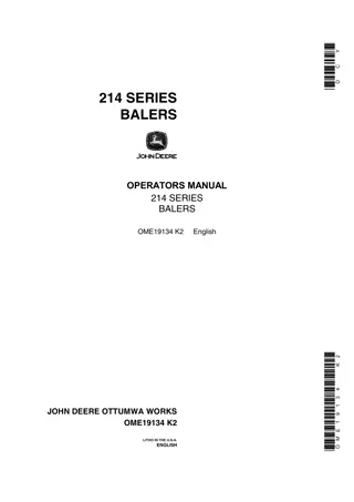 John Deere 214 Series Balers Operator’s Manual Instant Download (Publication No.OME19134)