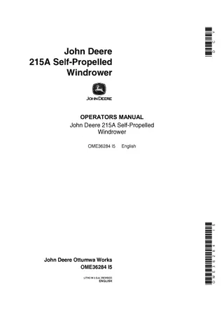 John Deere 215A Self-Propelled Windrower Operator’s Manual Instant Download (Publication No.OME36284)