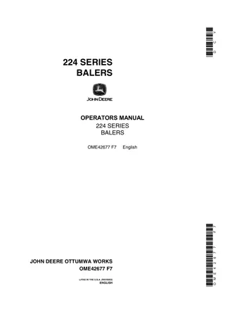 John Deere 224 Series Balers Operator’s Manual Instant Download (Publication No.OME42677)