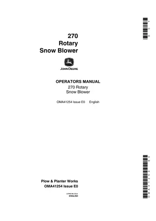 John Deere 270 Rotary Snow Blower Operator’s Manual Instant Download (Publication No.OMA41254)