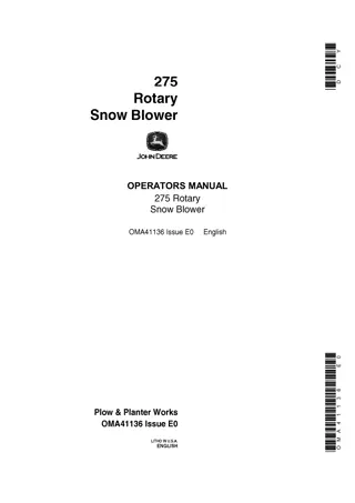John Deere 275 Rotary Snow Blower Operator’s Manual Instant Download (Publication No.OMA41136)