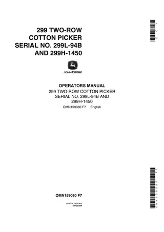 John Deere 299 Two-Row Cotton Picker Operator’s Manual Instant Download (PIN299L-94B and 299H-1450) (Publication No.OMN159080)