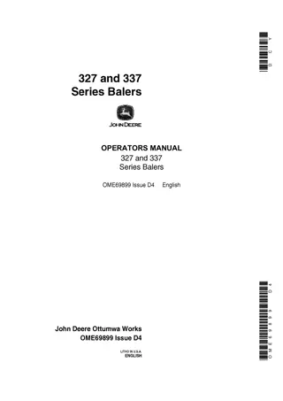 John Deere 337 Series Balers Operator’s Manual Instant Download (Publication No.OME69899)