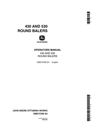 John Deere 430 Round Balers Operator’s Manual Instant Download (Publication No.OME73768)