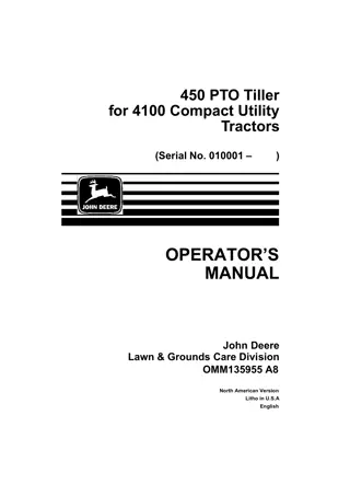 John Deere 450 PTO TILLER for 4100 Compact Utility Tractors Operator’s Manual Instant Download (PIN010001-) (Publication No.OMM135955)