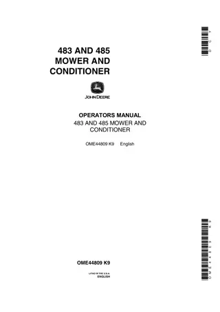 John Deere 485 Mower and Conditioner Operator’s Manual Instant Download (Publication No.OME44809)