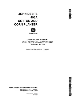 John Deere 493A Cotton and Corn Planter Operator’s Manual Instant Download (Publication No.OMB25385)