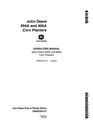 John Deere 494A Corn Planters Operator’s Manual Instant Download (Publication No.OMB25352)