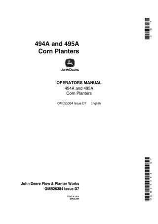 John Deere 494A Corn Planters Operator’s Manual Instant Download (Publication No.OMB25384)