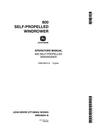 John Deere 800 Self-Propelled Windrower Operator’s Manual Instant Download (Publication No.OME48834)