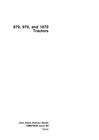 John Deere 870 Tractors Operator’s Manual Instant Download (Publication No.OMM79639)