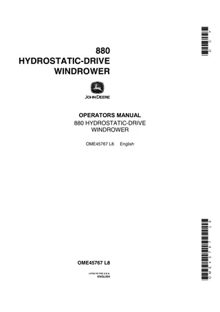 John Deere 880 Hydrostatic-Drive Windrower Operator’s Manual Instant Download (Publication No.OME45767)