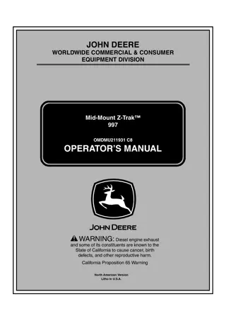 John Deere 997 Mid-Mount Z-Trak™ Mower Operator’s Manual Instant Download (PIN030101-) (Publication No.OMDMU211931)