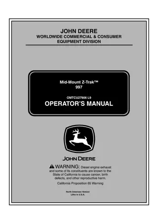 John Deere 997 Mid-Mount Z-Trak™ Mower Operator’s Manual Instant Download (PIN055001-) (Publication No.OMTCU27906)