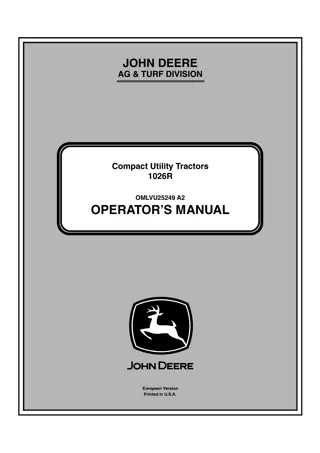 John Deere 1026R Compact Utility Tractors Operator’s Manual Instant Download (PIN215000-) (Publication No.OMLVU25249)