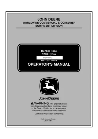 John Deere 1200 Hydro Bunker Rake Operator’s Manual Instant Download (PIN010001-) (Publication No.OMTCU21794)