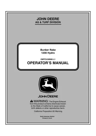 John Deere 1200 Hydro Bunker Rake Operator’s Manual Instant Download (PIN050001-) (Publication No.OMTCU30906)