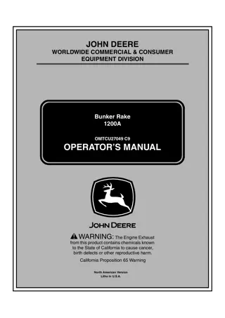 John Deere 1200A Bunker Rake Operator’s Manual Instant Download (PIN0150001-) (Publication No.OMTCU27049)