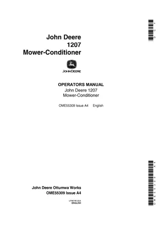 John Deere 1207 Mower-Conditioner Operator’s Manual Instant Download (Publication No.OME55309)