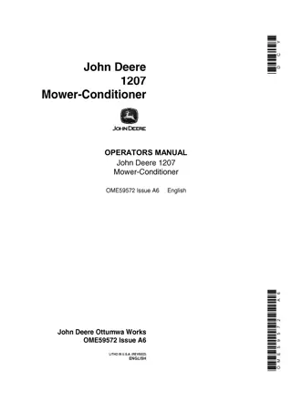 John Deere 1207 Mower-Conditioner Operator’s Manual Instant Download (Publication No.OME59572)