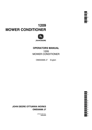 John Deere 1209 Mower Conditioner Operator’s Manual Instant Download (Publication No.OME60688)